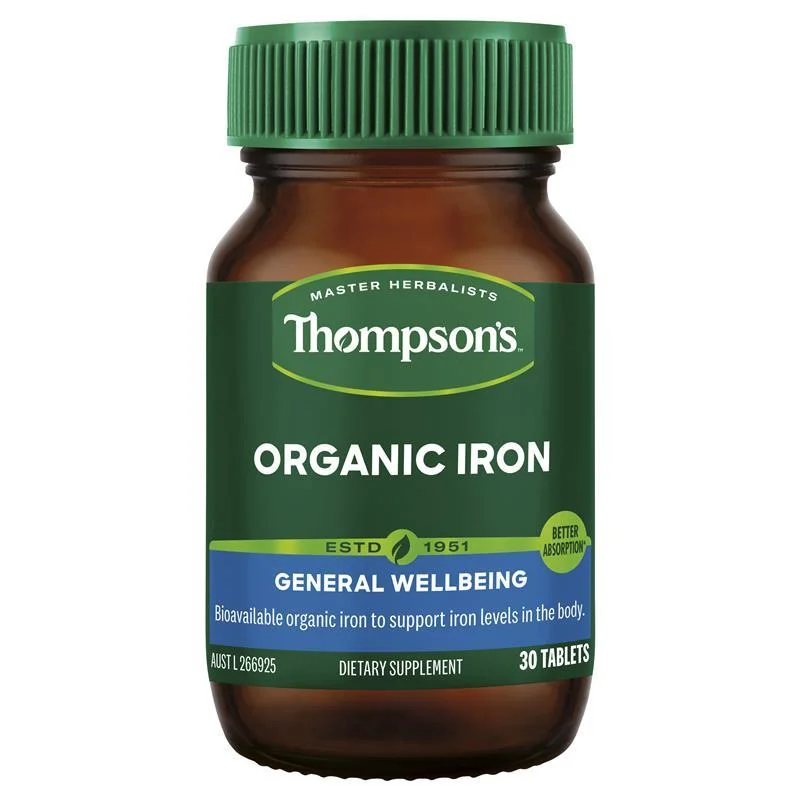 Thompson‘s 汤普森 Organic Iron 24mg 有机补铁片 30粒【保质期2028/02】